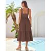imageGRACE KARIN Womens Summer 2025 Midi Dress Spaghetti Strap Smocked Button Casual A Line Long Beach Flowy Sun Dresses PocketsBrown