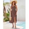 imageGRACE KARIN Womens Summer 2025 Midi Dress Spaghetti Strap Smocked Button Casual A Line Long Beach Flowy Sun Dresses PocketsBrown