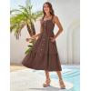imageGRACE KARIN Womens Summer 2025 Midi Dress Spaghetti Strap Smocked Button Casual A Line Long Beach Flowy Sun Dresses PocketsBrown