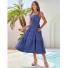 imageGRACE KARIN Womens Summer 2025 Midi Dress Spaghetti Strap Smocked Button Casual A Line Long Beach Flowy Sun Dresses PocketsRoyal Blue