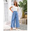 imageGRACE KARIN Womens Summer Wide Leg Pants High Waisted Palazzo Pants Caual Flowy Beach Trousers with PocketsBlue