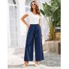 imageGRACE KARIN Womens Summer Wide Leg Pants High Waisted Palazzo Pants Caual Flowy Beach Trousers with PocketsNavy
