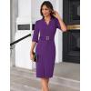 imageGRACE KARIN Womens Work Dress 34 Sleeve V Neck Bodycon Sheath Dress Zipper Up Office Business Dresses with BeltPurple
