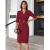 imageGRACE KARIN Womens Work Dress 34 Sleeve V Neck Bodycon Sheath Dress Zipper Up Office Business Dresses with BeltWine Red