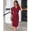 imageGRACE KARIN Womens Work Dress 34 Sleeve V Neck Bodycon Sheath Dress Zipper Up Office Business Dresses with BeltWine Red
