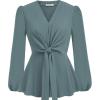 imageGRACE KARIN 2024 Womens Elegant Peplum Tops V Neck Tie Front Long Sleeve Shirts Tops BlouseGrayl43
