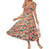 imageGRACE KARIN Womens Elegant Floral Summer VNeck Ruffle Sleeve Empire Waist ALine Casual Maxi Tiered Dress with PocketsRed Blue