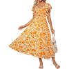 imageGRACE KARIN Womens Elegant Floral Summer VNeck Ruffle Sleeve Empire Waist ALine Casual Maxi Tiered Dress with PocketsYellow Green