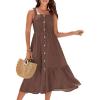 imageGRACE KARIN Womens Summer 2025 Midi Dress Spaghetti Strap Smocked Button Casual A Line Long Beach Flowy Sun Dresses PocketsBrown