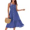 imageGRACE KARIN Womens Summer 2025 Midi Dress Spaghetti Strap Smocked Button Casual A Line Long Beach Flowy Sun Dresses PocketsRoyal Blue