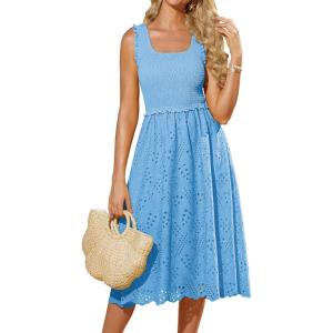 imageGRACE KARIN 2025 Womens Dress Summer Sleeveless Casual Vacation Embroidered Midi Dress with PocketsLight Blue