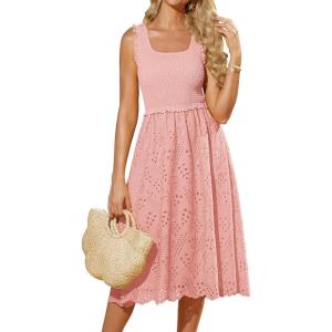 imageGRACE KARIN 2025 Womens Dress Summer Sleeveless Casual Vacation Embroidered Midi Dress with PocketsLight Pink