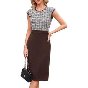 imageGRACE KARIN Women Wear to Work Dress Crew Neck Sleeveless Bodycon Business Pencil DressesBrown