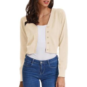 imageGRACE KARIN Womens Open Front Knit Cropped Bolero Shrug Cardigan Sweater Long Sleeve S4XLBeige