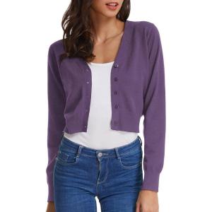 imageGRACE KARIN Womens Open Front Knit Cropped Bolero Shrug Cardigan Sweater Long Sleeve S4XLDark Purple