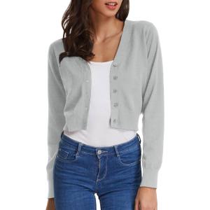imageGRACE KARIN Womens Open Front Knit Cropped Bolero Shrug Cardigan Sweater Long Sleeve S4XLLight Gray