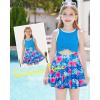 imageGRACE KARIN Girls One Piece Swimsuit Cutout High Waisted Tie Knot 2 Piece Bathing Suit with Bikini Kids SwimwearBluefloral