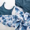 imageGRACE KARIN Girls One Piece Swimsuit Cutout High Waisted Tie Knot 2 Piece Bathing Suit with Bikini Kids SwimwearHaze Bluecoconut Tree