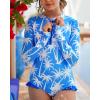 imageGRACE KARIN Girls One Piece Swimsuits Long Sleeve Bathing Suits Swimwear 514YBlue Coconut Tree