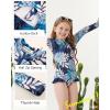 imageGRACE KARIN Girls One Piece Swimsuits Long Sleeve Bathing Suits Swimwear 514YDark Blue Palm Leaves