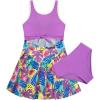 imageGRACE KARIN Girls One Piece Swimsuit Cutout High Waisted Tie Knot 2 Piece Bathing Suit with Bikini Kids SwimwearPurpleleaves