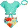 imageGRACE KARIN Girls Swimsuit 3 Piece Bathing Suit Tween Girls Criss Corss Tankini Bikini Floral Beach Swimwear Size 614YCyanblue