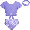 imageGRACE KARIN Girls Swimsuit 3 Piece Bathing Suit Tween Girls Criss Corss Tankini Bikini Floral Beach Swimwear Size 614YPurpleleaves