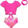 imageGRACE KARIN Girls Swimsuit 3 Piece Bathing Suit Tween Girls Criss Corss Tankini Bikini Floral Beach Swimwear Size 614YRose Redcoconut
