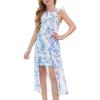 imageGRACE KARIN Girls Tie Back Floral Dress Flutter Sleeves Casual Spring Summer Maxi Dresses for 514YBlue and White