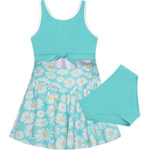 imageGRACE KARIN Girls One Piece Swimsuit Cutout High Waisted Tie Knot 2 Piece Bathing Suit with Bikini Kids SwimwearBluedaisy