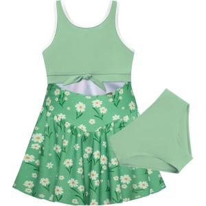 imageGRACE KARIN Girls One Piece Swimsuit Cutout High Waisted Tie Knot 2 Piece Bathing Suit with Bikini Kids SwimwearGreendaisy