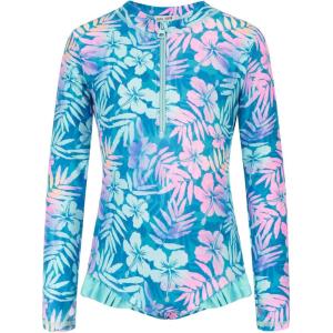 imageGRACE KARIN Girls One Piece Swimsuits Long Sleeve Bathing Suits Swimwear 514YBlue Pink Floral
