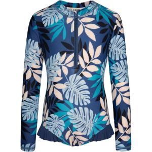 imageGRACE KARIN Girls One Piece Swimsuits Long Sleeve Bathing Suits Swimwear 514YDark Blue Palm Leaves