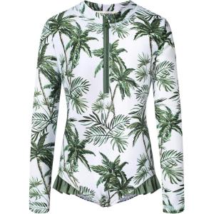 imageGRACE KARIN Girls One Piece Swimsuits Long Sleeve Bathing Suits Swimwear 514YGreen Coconut Tree