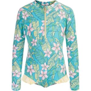 imageGRACE KARIN Girls One Piece Swimsuits Long Sleeve Bathing Suits Swimwear 514YLight Green Floral