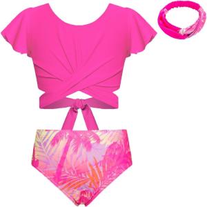 imageGRACE KARIN Girls Swimsuit 3 Piece Bathing Suit Tween Girls Criss Corss Tankini Bikini Floral Beach Swimwear Size 614YRose Redcoconut