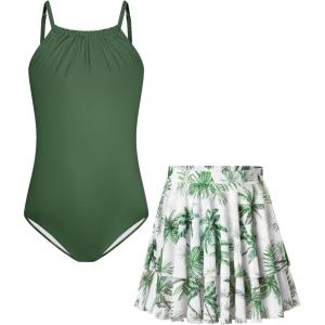 imageGRACE KARIN Girls Swimsuit with Skirt One Piece Bathing Suit Swimwear 614YArmy Green
