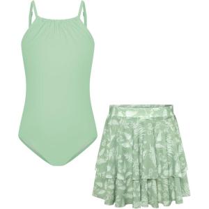 imageGRACE KARIN Girls Swimsuit with Skirt One Piece Bathing Suit Swimwear 614YGreen