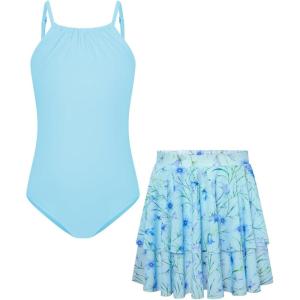 imageGRACE KARIN Girls Swimsuit with Skirt One Piece Bathing Suit Swimwear 614YLight Blue