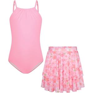 imageGRACE KARIN Girls Swimsuit with Skirt One Piece Bathing Suit Swimwear 614YLight Pink
