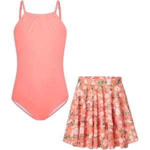 imageGRACE KARIN Girls Swimsuit with Skirt One Piece Bathing Suit Swimwear 614YOrange Pink