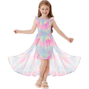 imageGRACE KARIN Girls Tie Back Floral Dress Flutter Sleeves Casual Spring Summer Maxi Dresses for 514YBlue Pink