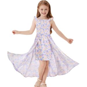 imageGRACE KARIN Girls Tie Back Floral Dress Flutter Sleeves Casual Spring Summer Maxi Dresses for 514YBlue Purple Floral