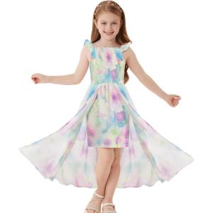 imageGRACE KARIN Girls Tie Back Floral Dress Flutter Sleeves Casual Spring Summer Maxi Dresses for 514YGreen Tiedye