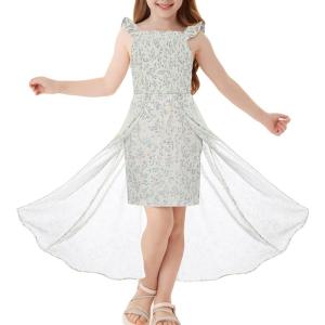 imageGRACE KARIN Girls Tie Back Floral Dress Flutter Sleeves Casual Spring Summer Maxi Dresses for 514YLight Green Floral