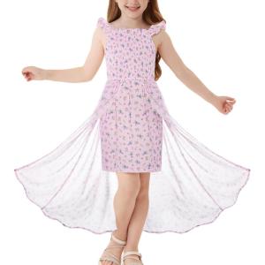 imageGRACE KARIN Girls Tie Back Floral Dress Flutter Sleeves Casual Spring Summer Maxi Dresses for 514YPurple Floral