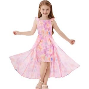 imageGRACE KARIN Girls Tie Back Floral Dress Flutter Sleeves Casual Spring Summer Maxi Dresses for 514YPurple Yellow Floral