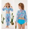 imageGRACE KARIN Teen Girls Bathing Suits Kids 4 Piece Long Sleeve Swimsuit Kimono Up Pants Bikini Tankini Set SwimwearBluefeather