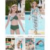 imageGRACE KARIN Teen Girls Bathing Suits Kids 4 Piece Long Sleeve Swimsuit Kimono Up Pants Bikini Tankini Set SwimwearGreencoconut Tree