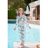 imageGRACE KARIN Teen Girls Bathing Suits Kids 4 Piece Long Sleeve Swimsuit Kimono Up Pants Bikini Tankini Set SwimwearGreencoconut Tree